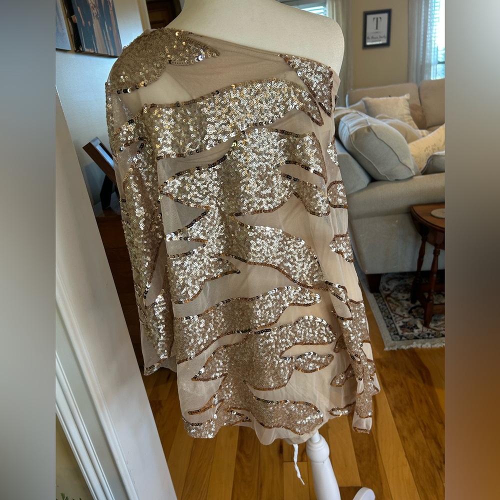 NWT Bebe Corsican Nights Moore Asymmetrical One-Shoulder Sequin Mini Dress - Picture 13 of 14